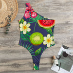 Aloha Tropical Watermelon Pattern Print One Shoulder Bodysuit