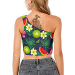 Aloha Tropical Watermelon Pattern Print One Shoulder Crop Top
