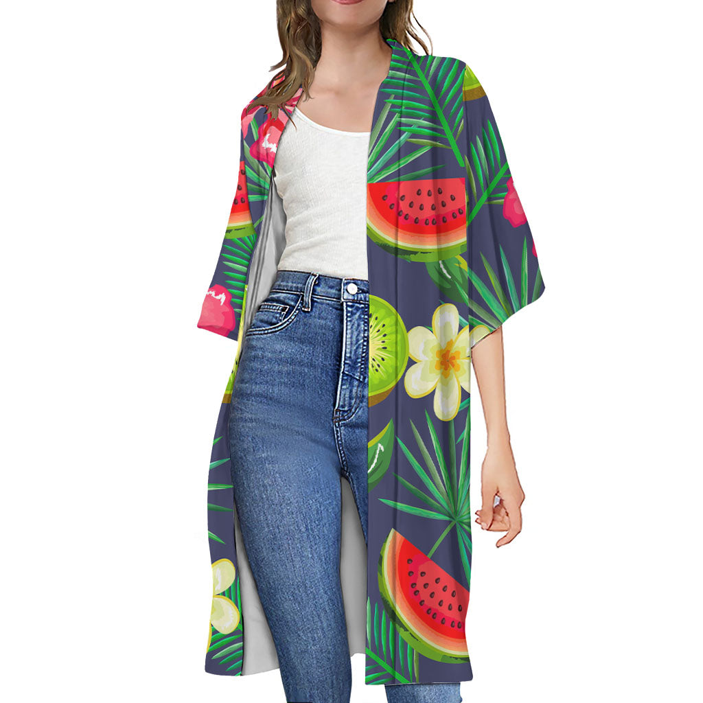 Aloha Tropical Watermelon Pattern Print Open Front Beach Cover Up