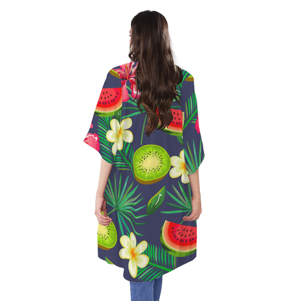 Aloha Tropical Watermelon Pattern Print Open Front Beach Cover Up