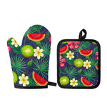 Aloha Tropical Watermelon Pattern Print Oven Mitt And Pot Holder Set