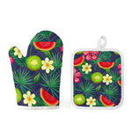 Aloha Tropical Watermelon Pattern Print Oven Mitt And Pot Holder Set