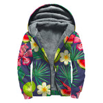 Aloha Tropical Watermelon Pattern Print Sherpa Lined Zip Up Hoodie