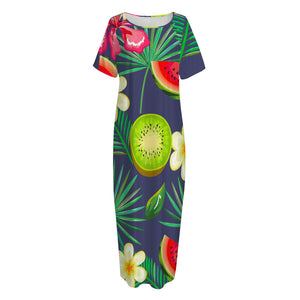 Aloha Tropical Watermelon Pattern Print Short Sleeve Long Nightdress