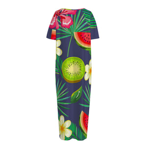 Aloha Tropical Watermelon Pattern Print Short Sleeve Long Nightdress