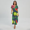 Aloha Tropical Watermelon Pattern Print Short Sleeve Maxi Dress