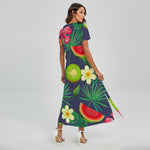 Aloha Tropical Watermelon Pattern Print Short Sleeve Maxi Dress