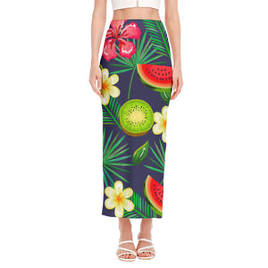 Aloha Tropical Watermelon Pattern Print Side Slit Maxi Skirt