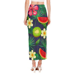 Aloha Tropical Watermelon Pattern Print Side Slit Maxi Skirt