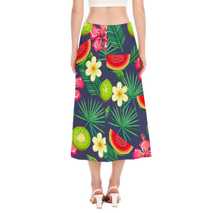 Aloha Tropical Watermelon Pattern Print Side Slit Midi Skirt