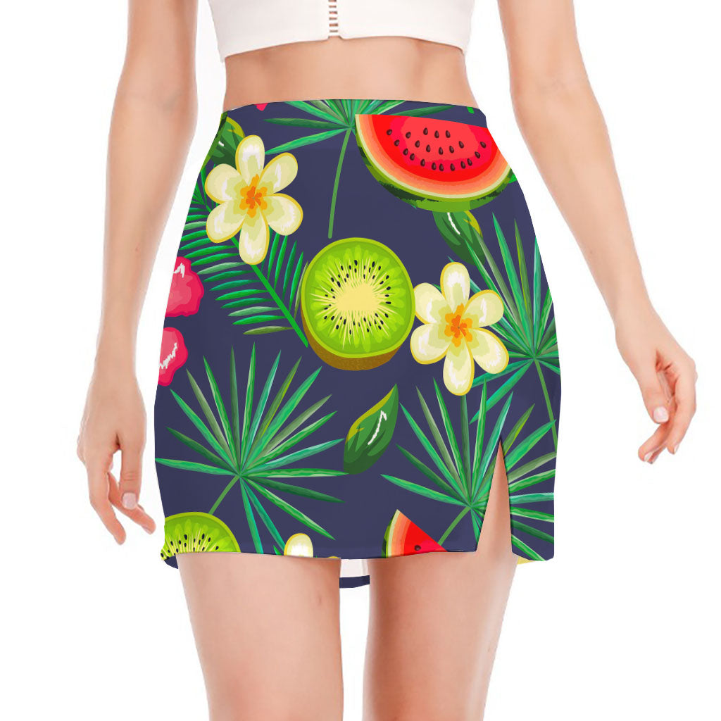 Aloha Tropical Watermelon Pattern Print Side Slit Mini Skirt