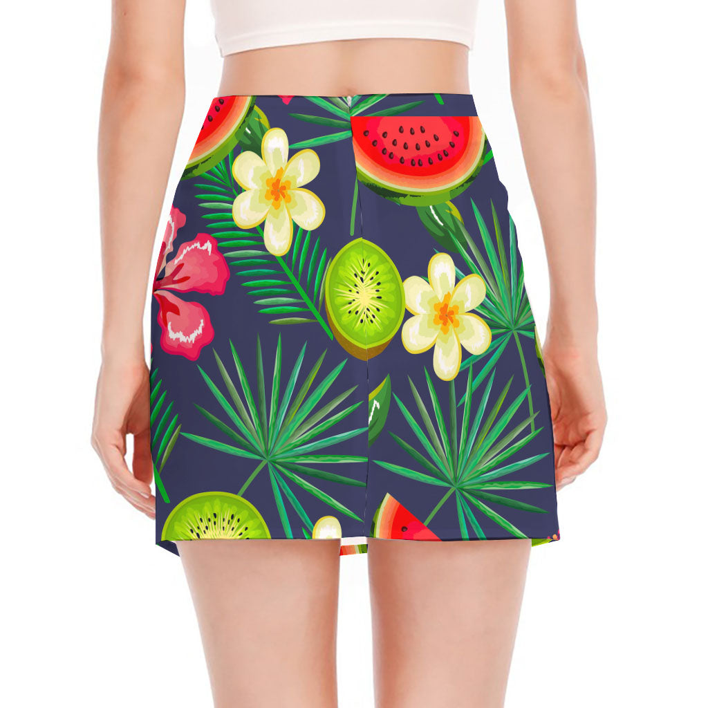 Aloha Tropical Watermelon Pattern Print Side Slit Mini Skirt