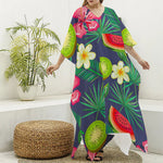 Aloha Tropical Watermelon Pattern Print Silk V-Neck Kaftan Dress