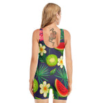 Aloha Tropical Watermelon Pattern Print Sleeveless One Piece Swimsuit