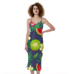 Aloha Tropical Watermelon Pattern Print Slim Fit Midi Cami Dress
