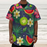 Aloha Tropical Watermelon Pattern Print Textured Short Sleeve Shirt