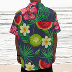 Aloha Tropical Watermelon Pattern Print Textured Short Sleeve Shirt