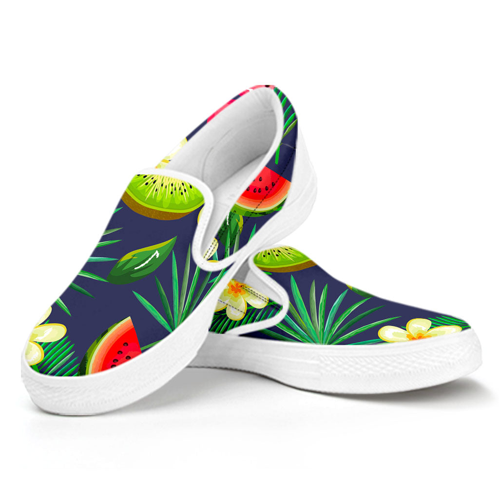 Aloha Tropical Watermelon Pattern Print White Slip On Sneakers