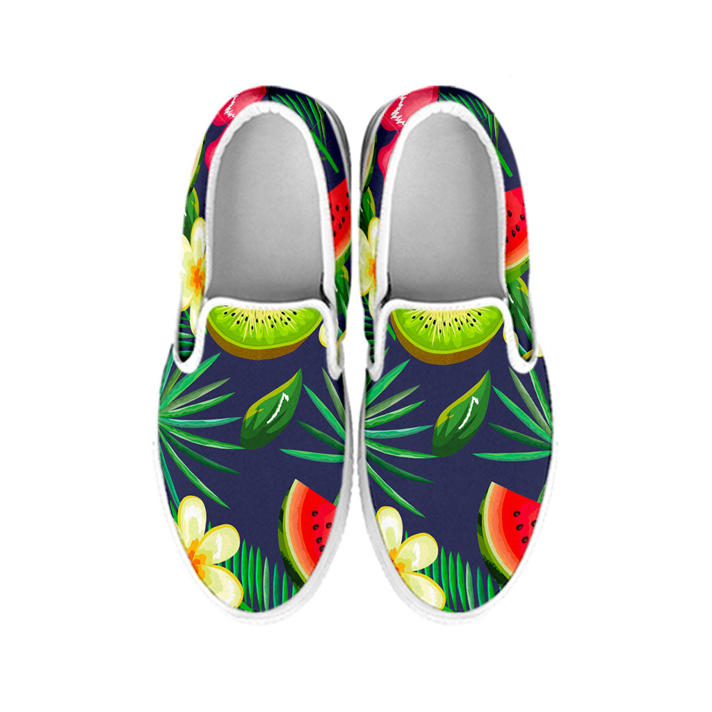 Aloha Tropical Watermelon Pattern Print White Slip On Sneakers