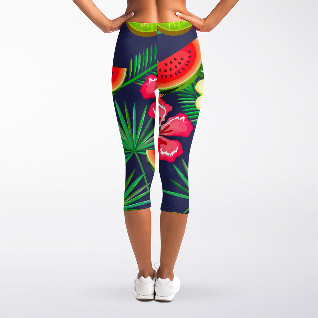 Aloha Tropical Watermelon Pattern Print Women's Capri Leggings