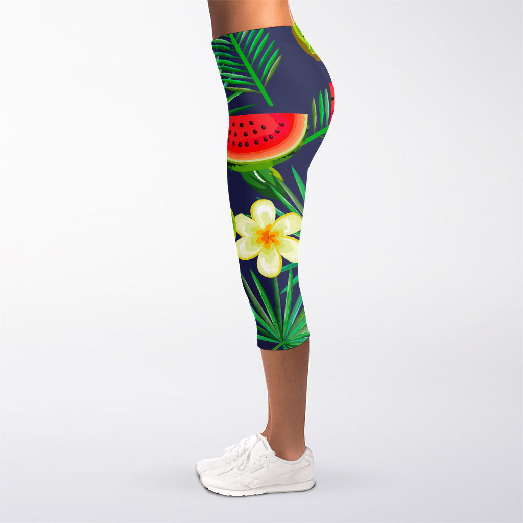 Aloha Tropical Watermelon Pattern Print Women's Capri Leggings