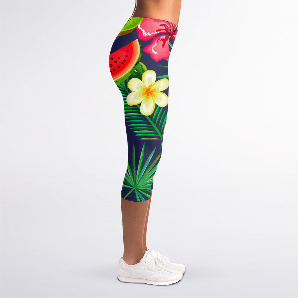 Aloha Tropical Watermelon Pattern Print Women's Capri Leggings