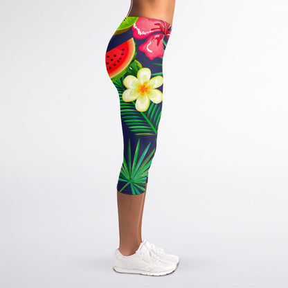 Aloha Tropical Watermelon Pattern Print Women's Capri Leggings