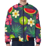 Aloha Tropical Watermelon Pattern Print Zip Sleeve Bomber Jacket