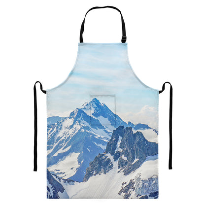 Alps Mountain Print Bib Apron With Pocket