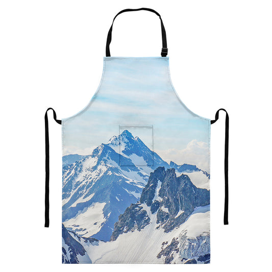 Alps Mountain Print Bib Apron With Pocket