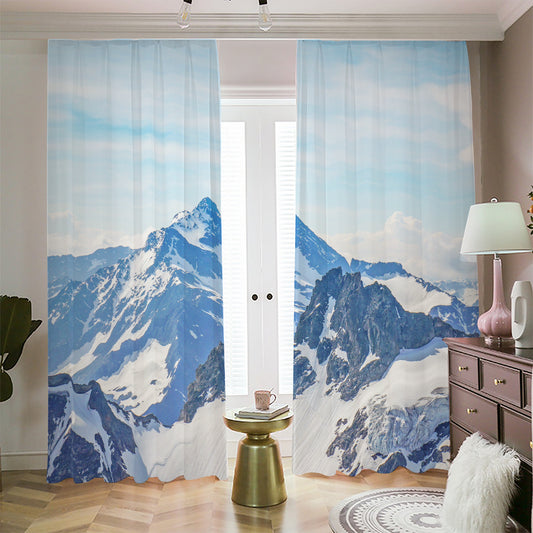 Alps Mountain Print Blackout Pencil Pleat Curtains