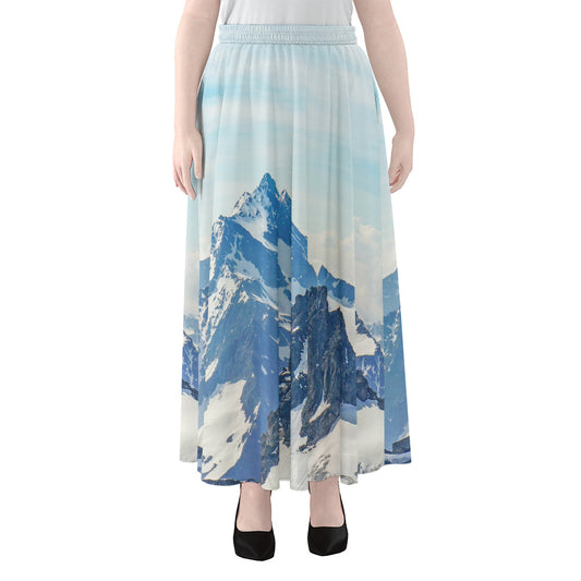 Alps Mountain Print Chiffon Maxi Skirt