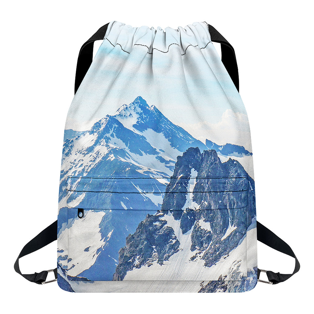 Alps Mountain Print Drawstring Backpack