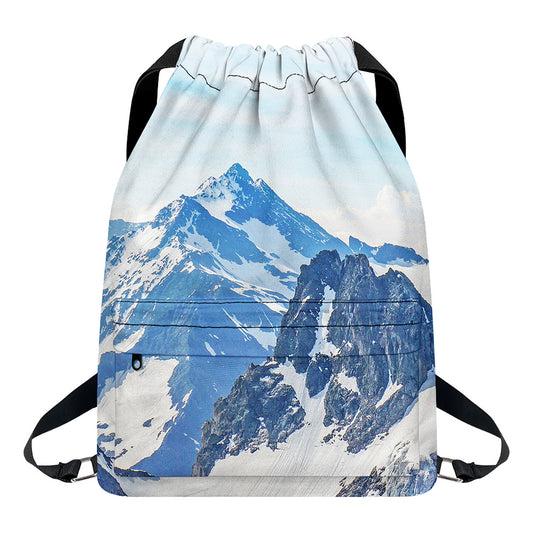 Alps Mountain Print Drawstring Backpack