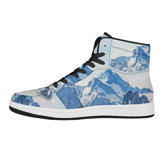 Alps Mountain Print High Top Leather Sneakers
