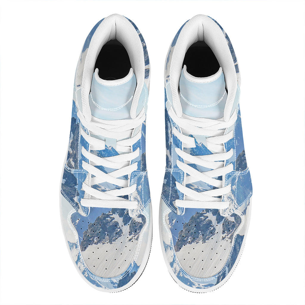 Alps Mountain Print High Top Leather Sneakers