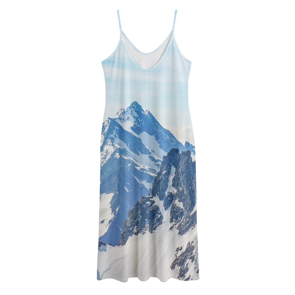 Alps Mountain Print Jersey Midi Cami Dress