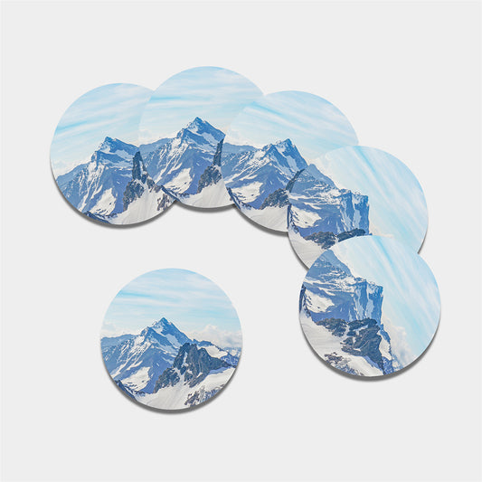 Alps Mountain Print Leather Coaster Set