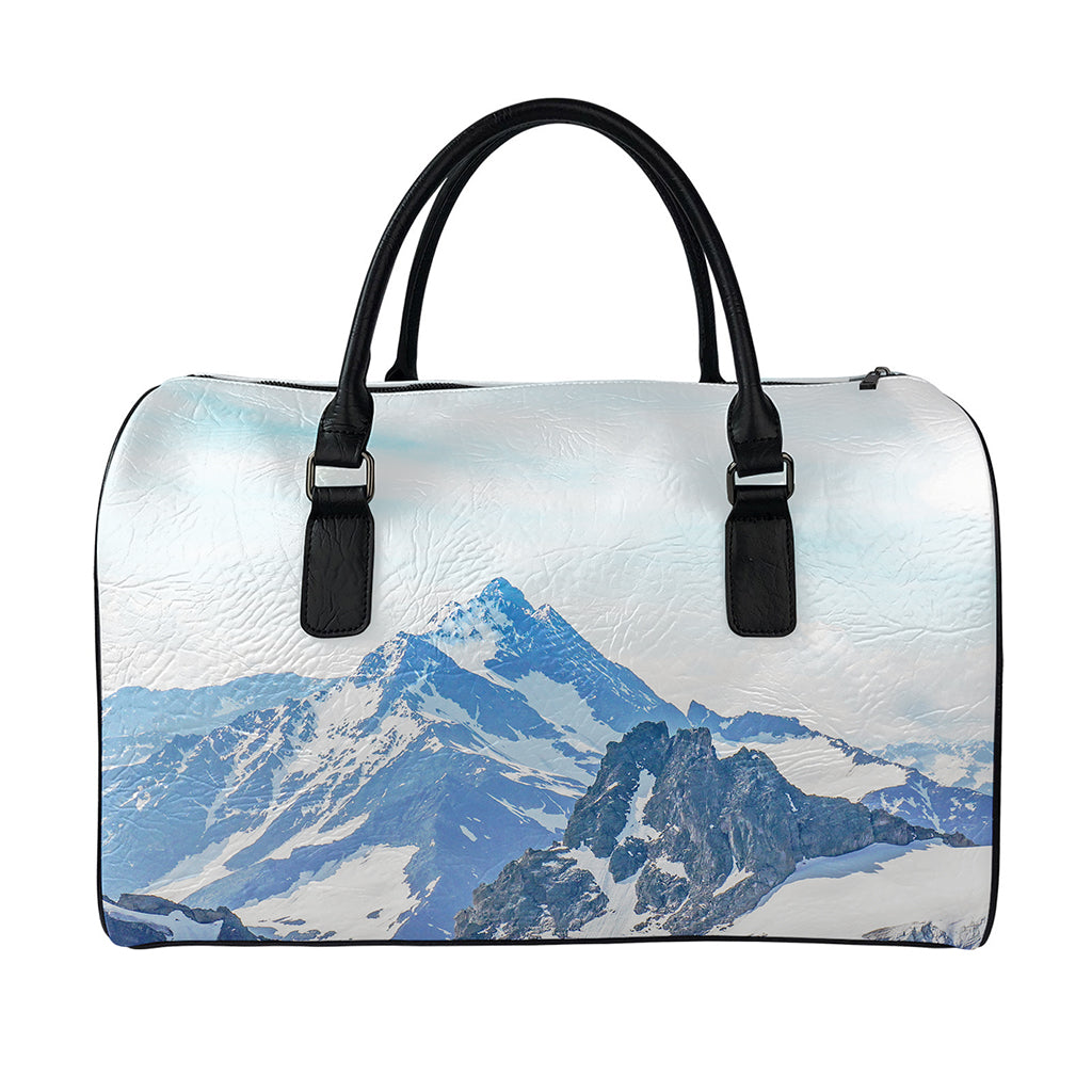 Alps Mountain Print Leather Duffle Bag