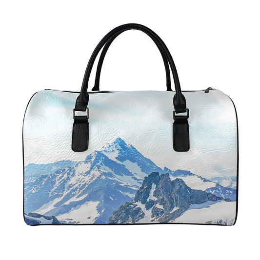 Alps Mountain Print Leather Duffle Bag