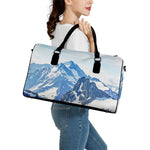 Alps Mountain Print Leather Duffle Bag