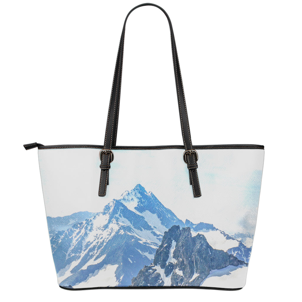 Alps Mountain Print Leather Tote Bag
