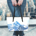 Alps Mountain Print Leather Tote Bag