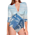 Alps Mountain Print Long Sleeve Swimsuit