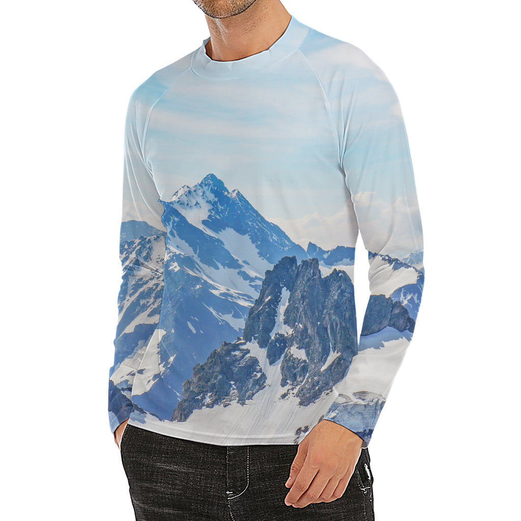 Alps Mountain Print Men's Long Sleeve Rash Guard