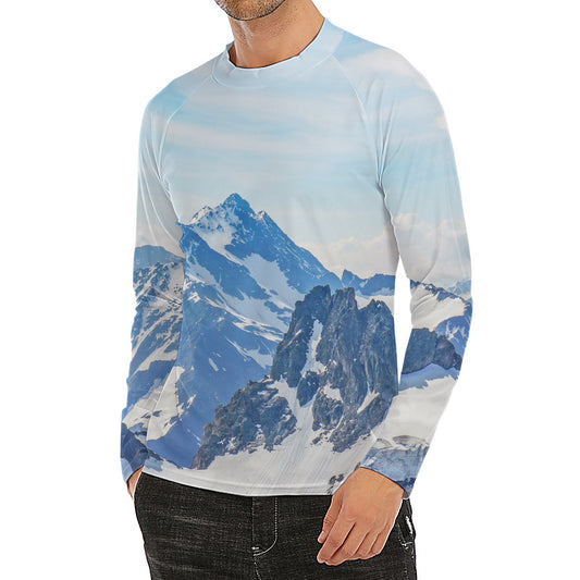 Alps Mountain Print Men's Long Sleeve Rash Guard