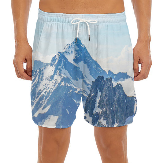 Alps Mountain Print Men's Split Running Shorts