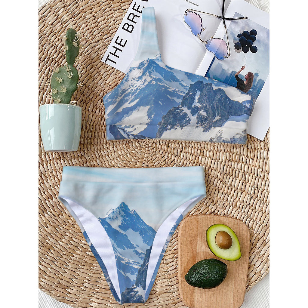 Alps Mountain Print One Shoulder Bikini Top