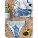 Alps Mountain Print One Shoulder Bikini Top