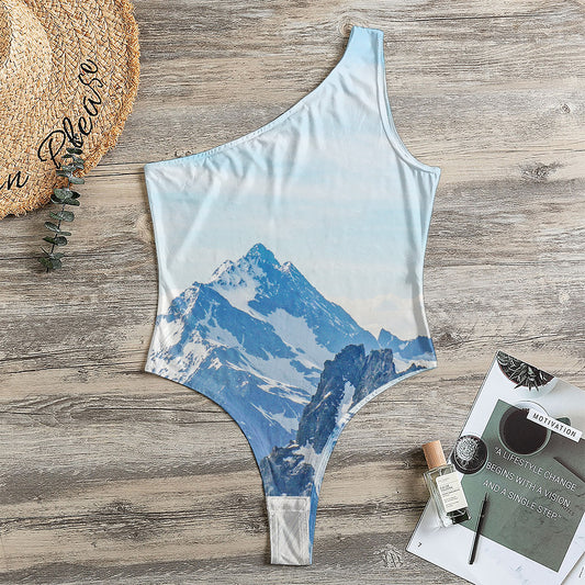 Alps Mountain Print One Shoulder Bodysuit